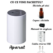 Încarcă imaginea în vizualizatorul Galerie, continut pachet difuzor aromaterapie portabil