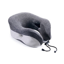 Încarcă imaginea în vizualizatorul Galerie, Perna de gat pentru calatorie din spuma cu memorie, saculet transport, dopuri pentru urechi si masca pentru ochi incluse, clema ajustabila, gri