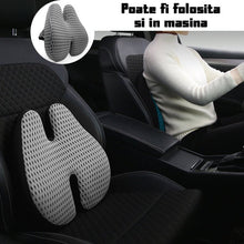 Încarcă imaginea în vizualizatorul Galerie, Perna ortopedica lombara cu pernuta extra-suport ajustabil, bretea prindere spatar, design ergonomic aerisit, model 4d, gri, 42 x 38 x 9 cm